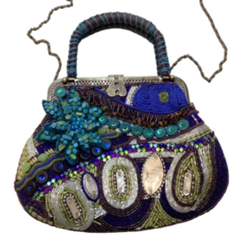 Chico's Beaded Purse in Blue Aqua and Turquoise Satchel Shoulder Crossbody - Picture 2 of 6